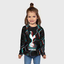Лонгслив детский Tottenham FC в стиле glitch на темном фоне, цвет: 3D-принт — фото 2