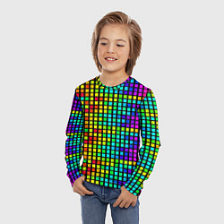 Лонгслив детский Разноцветные квадраты на чёрном фоне, цвет: 3D-принт — фото 2