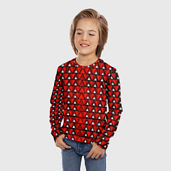 Лонгслив детский Узор из треугольников с чёрной обводкой красный, цвет: 3D-принт — фото 2