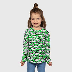 Лонгслив детский Зелёно-белый узор на чёрном фоне, цвет: 3D-принт — фото 2