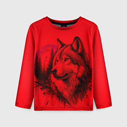 Лонгслив детский Рисунок волка на красном, цвет: 3D-принт