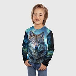 Лонгслив детский Волк и водопад, цвет: 3D-принт — фото 2