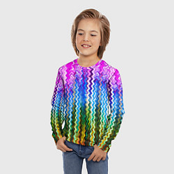Лонгслив детский Разноцветные волнистые полосы, цвет: 3D-принт — фото 2