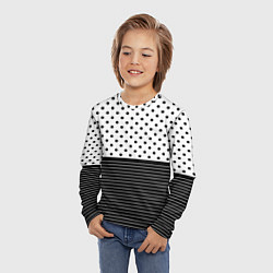Лонгслив детский Белый в чёрный горошек с полосами, цвет: 3D-принт — фото 2