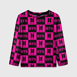 Лонгслив детский BTS pattern pink logo, цвет: 3D-принт