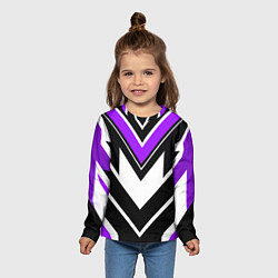 Лонгслив детский Фиолетово-белые полосы на чёрном фоне, цвет: 3D-принт — фото 2