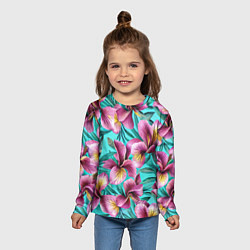 Лонгслив детский Розовые ирисы лианы паттерн, цвет: 3D-принт — фото 2