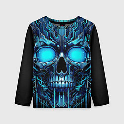 Лонгслив детский Неоновый кибер череп - нейроарт микросхема, цвет: 3D-принт