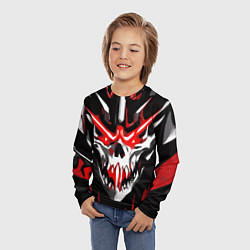 Лонгслив детский Абстрактный белый череп и красные полосы, цвет: 3D-принт — фото 2