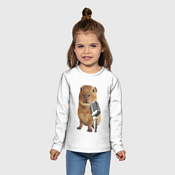 Лонгслив детский Капибара с микрофоном мем, цвет: 3D-принт — фото 2