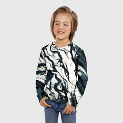Лонгслив детский Абстрактная текстура мрамор белый с тёмно-синим, цвет: 3D-принт — фото 2