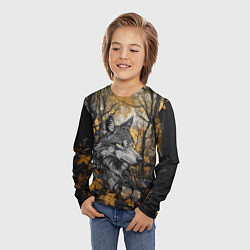 Лонгслив детский Благородный волк в осеннем лесу, цвет: 3D-принт — фото 2