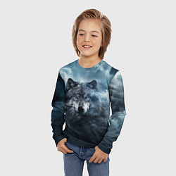 Лонгслив детский Волк ночью под луной, цвет: 3D-принт — фото 2