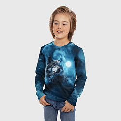 Лонгслив детский Волк ночное синее небо, цвет: 3D-принт — фото 2