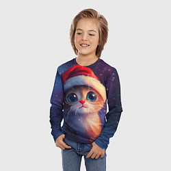 Лонгслив детский Котик новогодний в шапочке, цвет: 3D-принт — фото 2