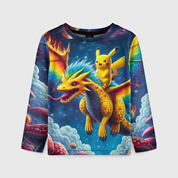 Детский лонгслив Pikachu on a fabulous dragon - neon glow