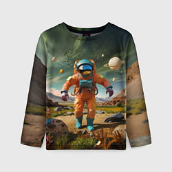Лонгслив детский Космонавт в оранжевом костюме, цвет: 3D-принт