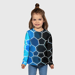 Лонгслив детский Белые шестиугольники на чёрно-синем фоне, цвет: 3D-принт — фото 2