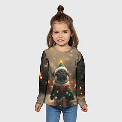 Лонгслив детский Мопс в костюме елки, цвет: 3D-принт — фото 2