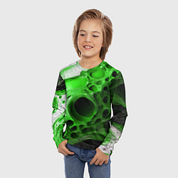 Лонгслив детский Зелёно-белая абстрактная структура, цвет: 3D-принт — фото 2