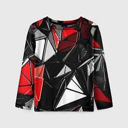 Лонгслив детский Красно-белые рельефные треугольники на чёрном фоне, цвет: 3D-принт