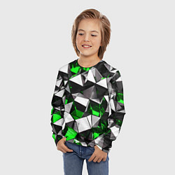 Лонгслив детский Зелёно-белые рельефные треугольники на чёрном фоне, цвет: 3D-принт — фото 2