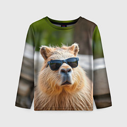 Лонгслив детский Модная капибара в темных очках, цвет: 3D-принт