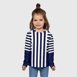 Лонгслив детский Бело синий комбинированный полосатый узор, цвет: 3D-принт — фото 2