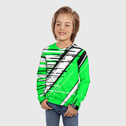 Лонгслив детский Чёрно-белые глитч полосы на зелёном фоне, цвет: 3D-принт — фото 2