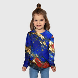 Лонгслив детский Золотой и красный минерал в синем камне, цвет: 3D-принт — фото 2