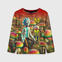 Детский лонгслив Рик и Морти заблудились в мухоморном поле