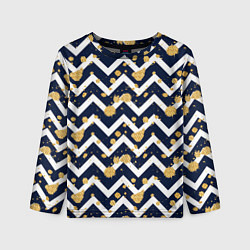 Лонгслив детский Золотые кляксы на фоне бело-синего паттерна, цвет: 3D-принт