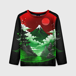 Детский лонгслив Япония красно-зеленая природа