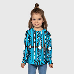 Лонгслив детский Чёрно-синие техно полосы на белом фоне, цвет: 3D-принт — фото 2