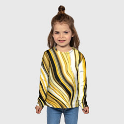 Лонгслив детский Волнистые вертикальные чёрно-жёлтые полосы, цвет: 3D-принт — фото 2