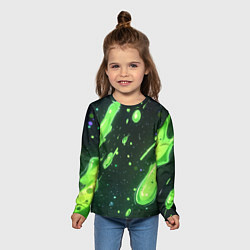 Лонгслив детский Зеленые кислотные брызги, цвет: 3D-принт — фото 2