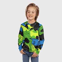 Лонгслив детский Зелено-синий абстрактный камуфляж, цвет: 3D-принт — фото 2