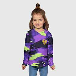 Лонгслив детский Герб РФ на фиолетовом камуфляже, цвет: 3D-принт — фото 2