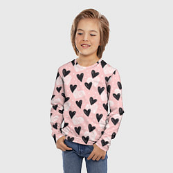 Лонгслив детский Романтичный паттерн с сердечками на розовом фоне, цвет: 3D-принт — фото 2