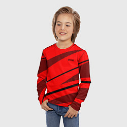 Лонгслив детский Sport красный с чёрным полосами, цвет: 3D-принт — фото 2