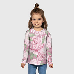Лонгслив детский Нежные пионы на пыльно-розовом фоне, цвет: 3D-принт — фото 2