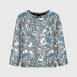 Лонгслив детский Дудлинг серо-голубой, цвет: 3D-принт