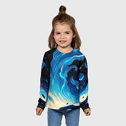 Лонгслив детский Бело-синее пламя из абстрактных красок, цвет: 3D-принт — фото 2