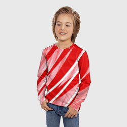 Лонгслив детский Красно-белый абстракция с полосами, цвет: 3D-принт — фото 2