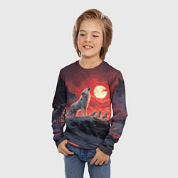 Лонгслив детский Волк воет на красную луну, цвет: 3D-принт — фото 2