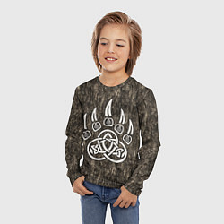 Лонгслив детский Символ Велеса - лапа медведя в текстуре древа, цвет: 3D-принт — фото 2