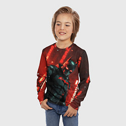 Лонгслив детский Черный Бэтмен на фоне красного города, цвет: 3D-принт — фото 2