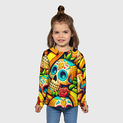 Лонгслив детский Colorfull skulls and bananas - pop art pattern, цвет: 3D-принт — фото 2
