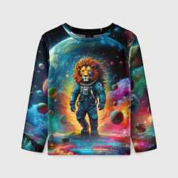 Лонгслив детский Лев бравый космонавт - неоновый космос, цвет: 3D-принт
