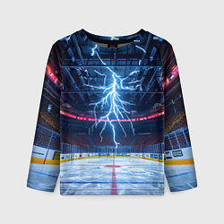 Лонгслив детский Удар молнии в хоккейную площадку, цвет: 3D-принт